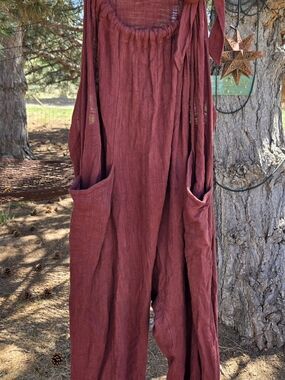 Free People Brick Red Linen Romper with Deep Pockets